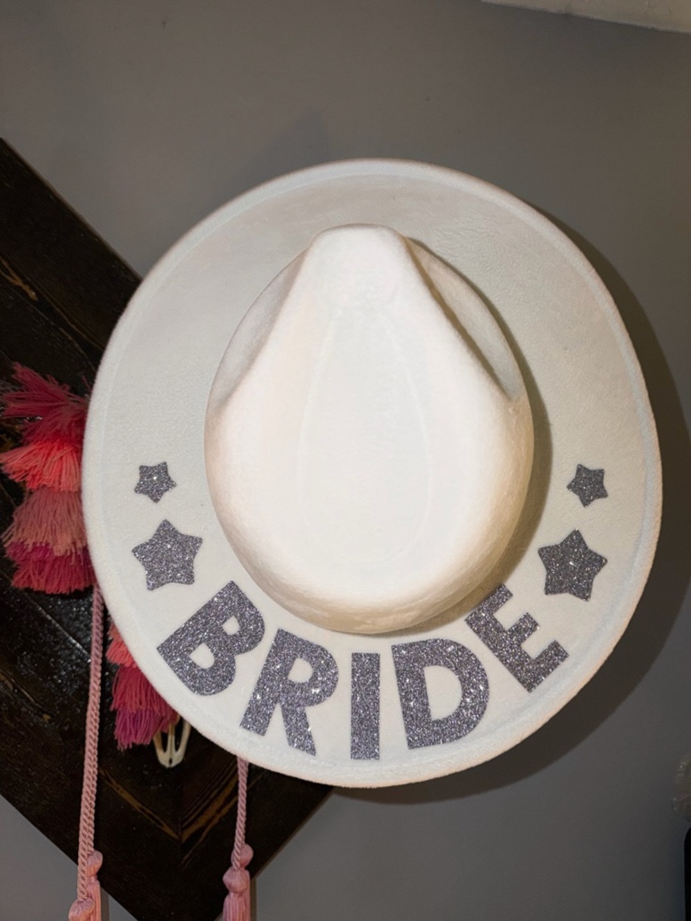 White Bride Panama Hat with Glitter Letters